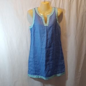 Sigrid Olsen Womens Small Blue Linen Classic Dress Contrast Trim